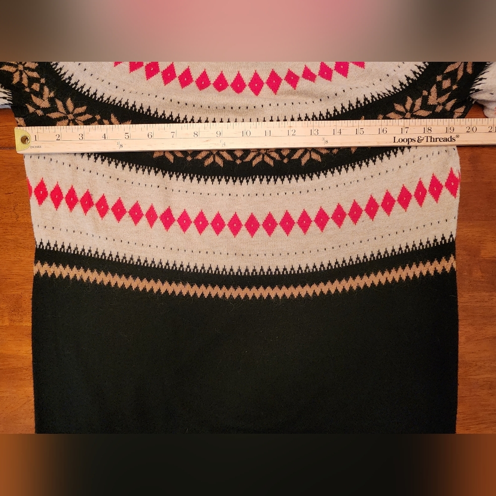 Talbots Fair Isle Wool Blend Sweater Black W Multi-Color L Holiday Cabincore - Picture 6 of 9